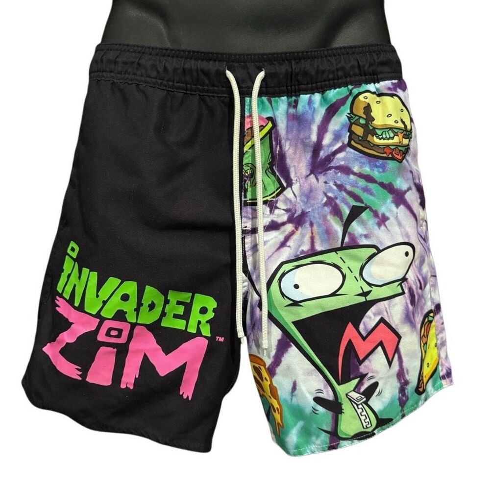 Invader Zim Black Green Pink Purple Tie-Dye Swim Trunks Men’s Small